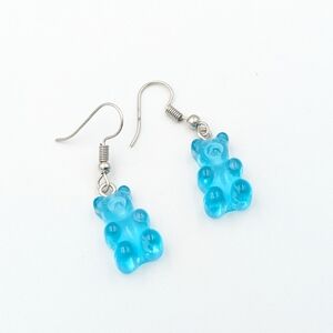4/24$  Blue plastic gummy bear dangle earrings